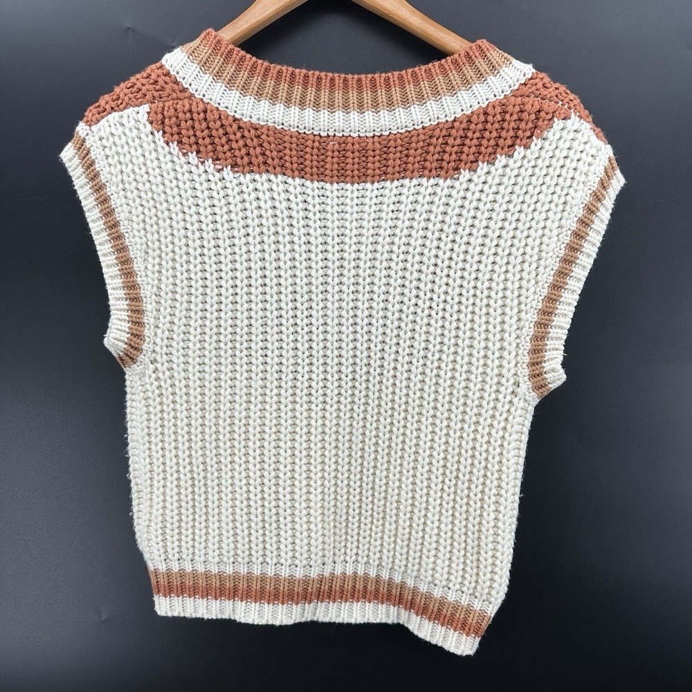 Sadie & Sage Womens V-neck Cable Sweater Vest S Cream Boho Cottagecore AB20 - Picture 3 of 9